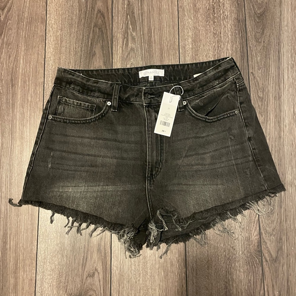 Dynamite high waisted black ripped jean shorts size 31